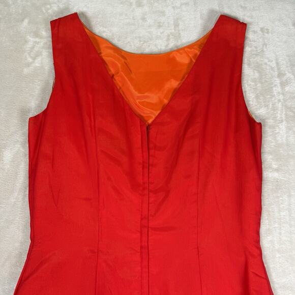 VTG Lilli Diamond Red Chiffon Ruffle Tiered Midi Dress Women's Size M 50s 60s - Picture 4 of 11